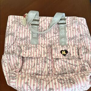 Gwen Stefani Harajuku Lovers Pink and Gray Striped Tote